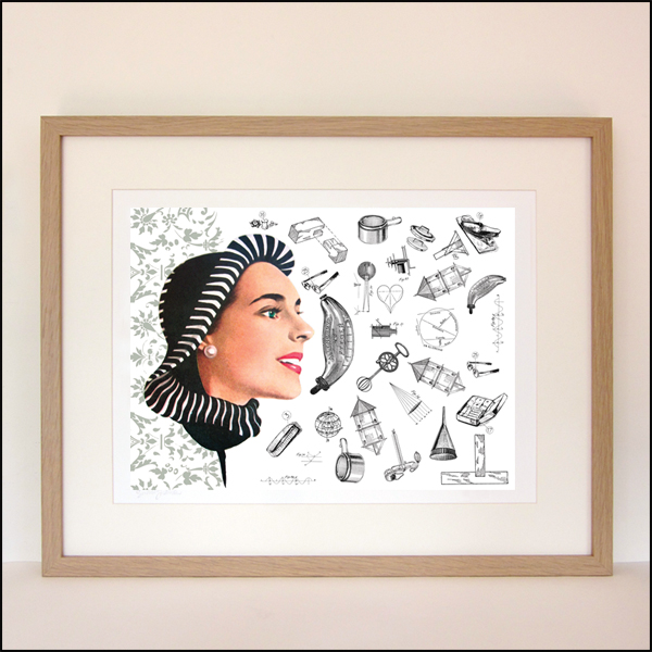 Gabriela Szulman original giclee print collage on paper "her to-do list" 420 x 520 mm framed