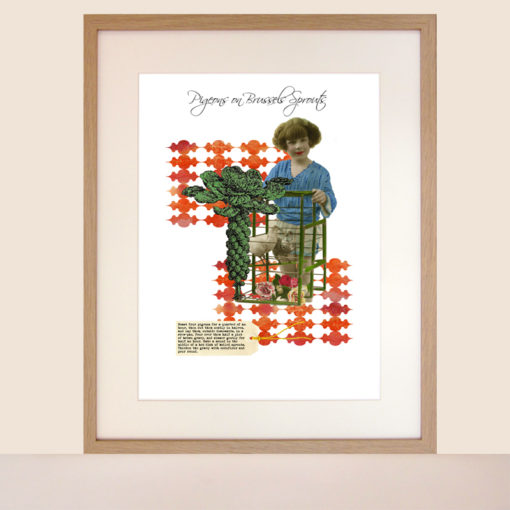 pigeons-on-brussels-sprouts-framed giclee print vintage recipe