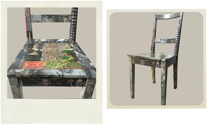 ikea peckham chair after decoupage, furniture hacks