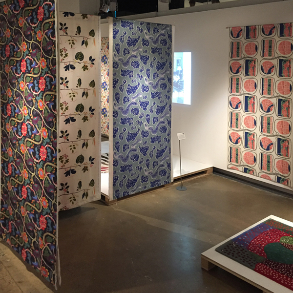 josef frank view of textile panels at fashion and textile museum exhibition