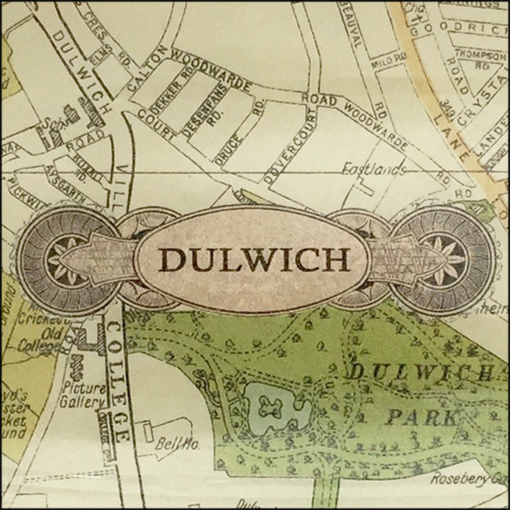 map of dulwich decoupage glass dish closeup