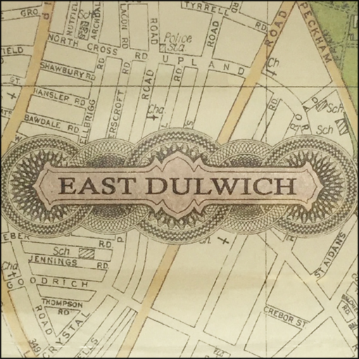 map of east dulwich SE22 decoupage glass dish closeup