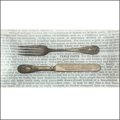 oblong glass dish decoupage vintage knife fork book paper