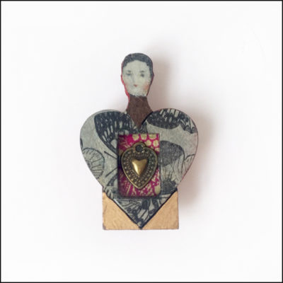 heart-shaped fairy brooch, wood and paper, heart charm