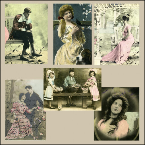 collage kit vintage postcards people portraits black and white photos