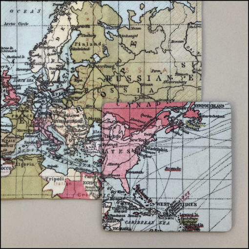 decoupage kit 6 coasters world map