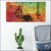 collage on board, bird with human body, girl with flower head, green yellow orange