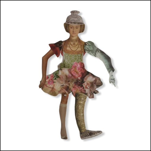 one-off original collage figure, balsa wood, woman
