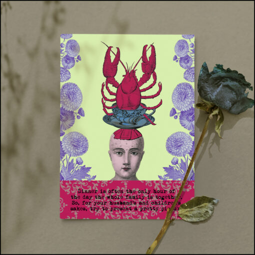 greeting card, woman's head with lobster