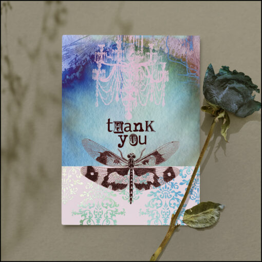 thank you chandelier & dragonfly greeting card