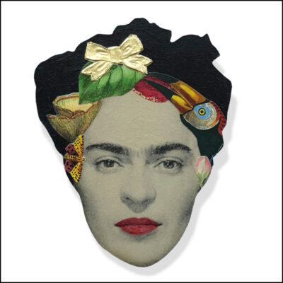 frida kahlo art brooch with toucan and butterfly